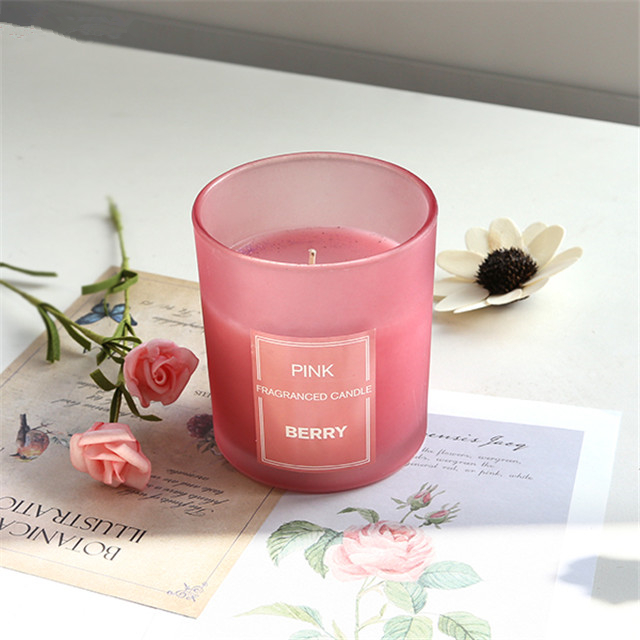 Siebdruck rosa gefrostetes Kerzenglas