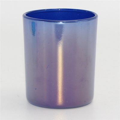 Blaue irisierende gedruckte Glaskerzengefäß