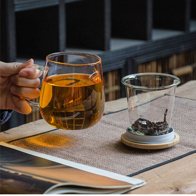 Dicke hitzebeständige Teetasse aus Glas mit Deckel